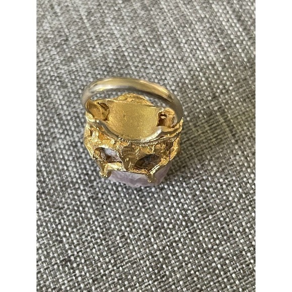 Amethyst Gemstone Fashion Goldtone Unbranded Size 4 Festival Boho Gorpcore Ring - Picture 2 of 5